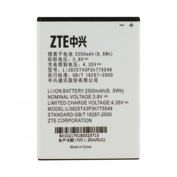 Akku Original ZTE LI3825T43P3H775549 für Grand X Quad N919, N980, U935, V967S, V987, 2500 mAh, 3.8V